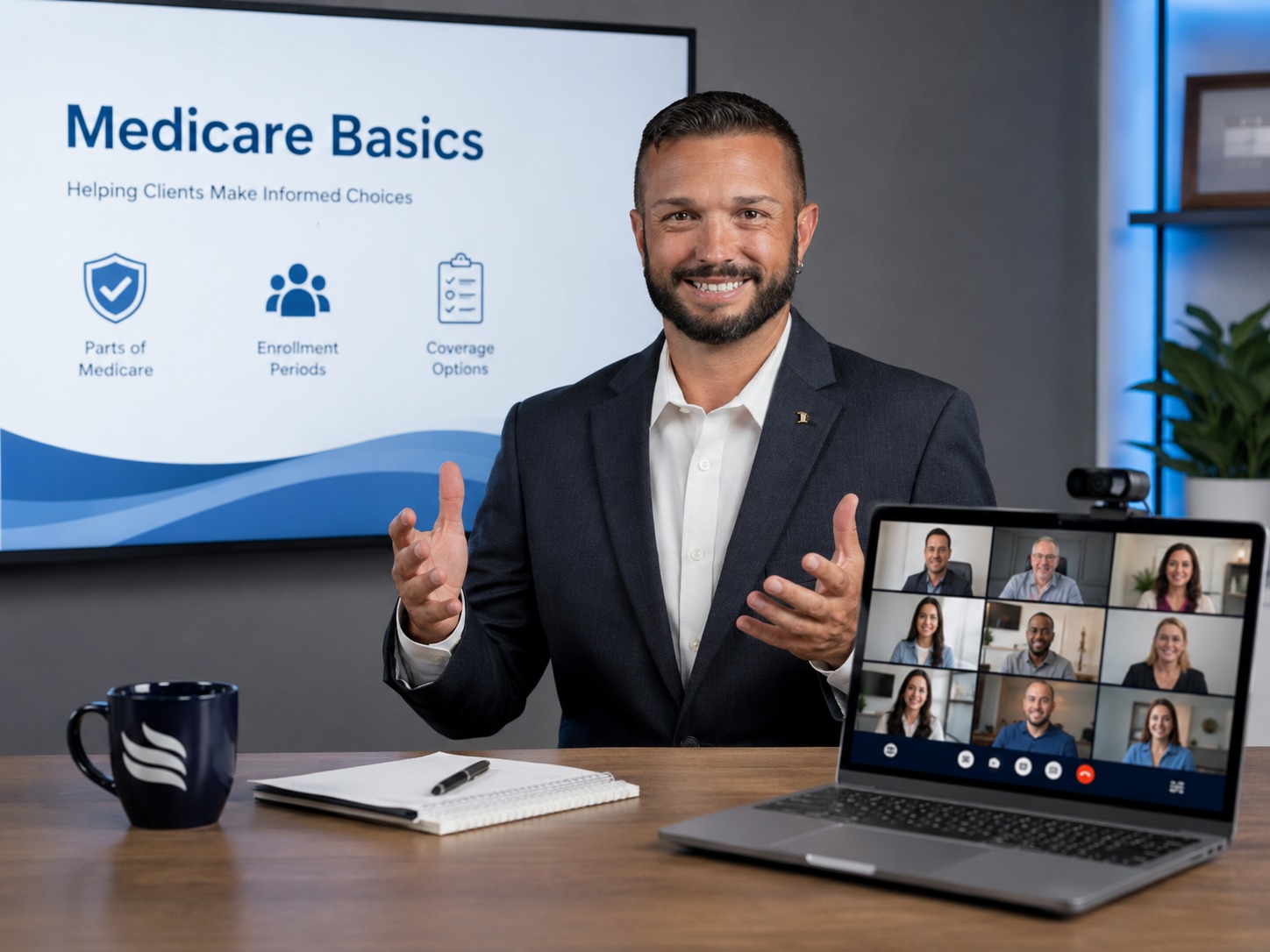 Caleb presenting a virtual agent training webinar