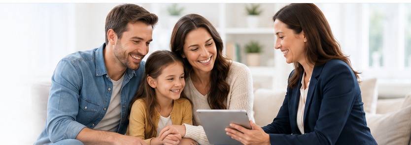 Family reviewing health insurance options with an advisor